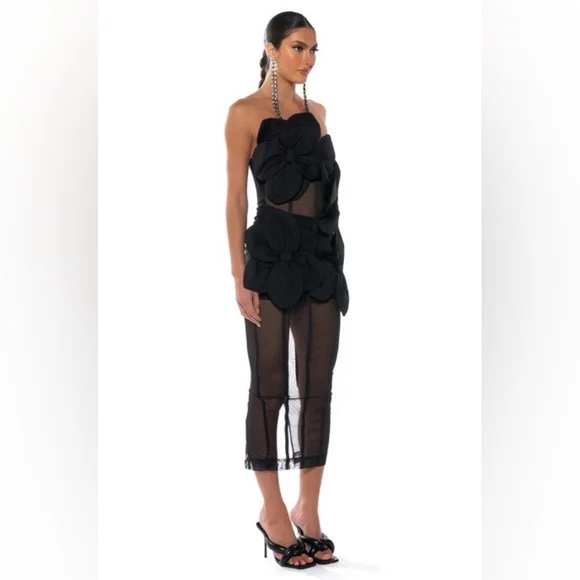 NWT Akira VALENTINA DIMENSIONAL MIDI DRESS IN BLACK, Black, Sz. M - Picture 2 of 14